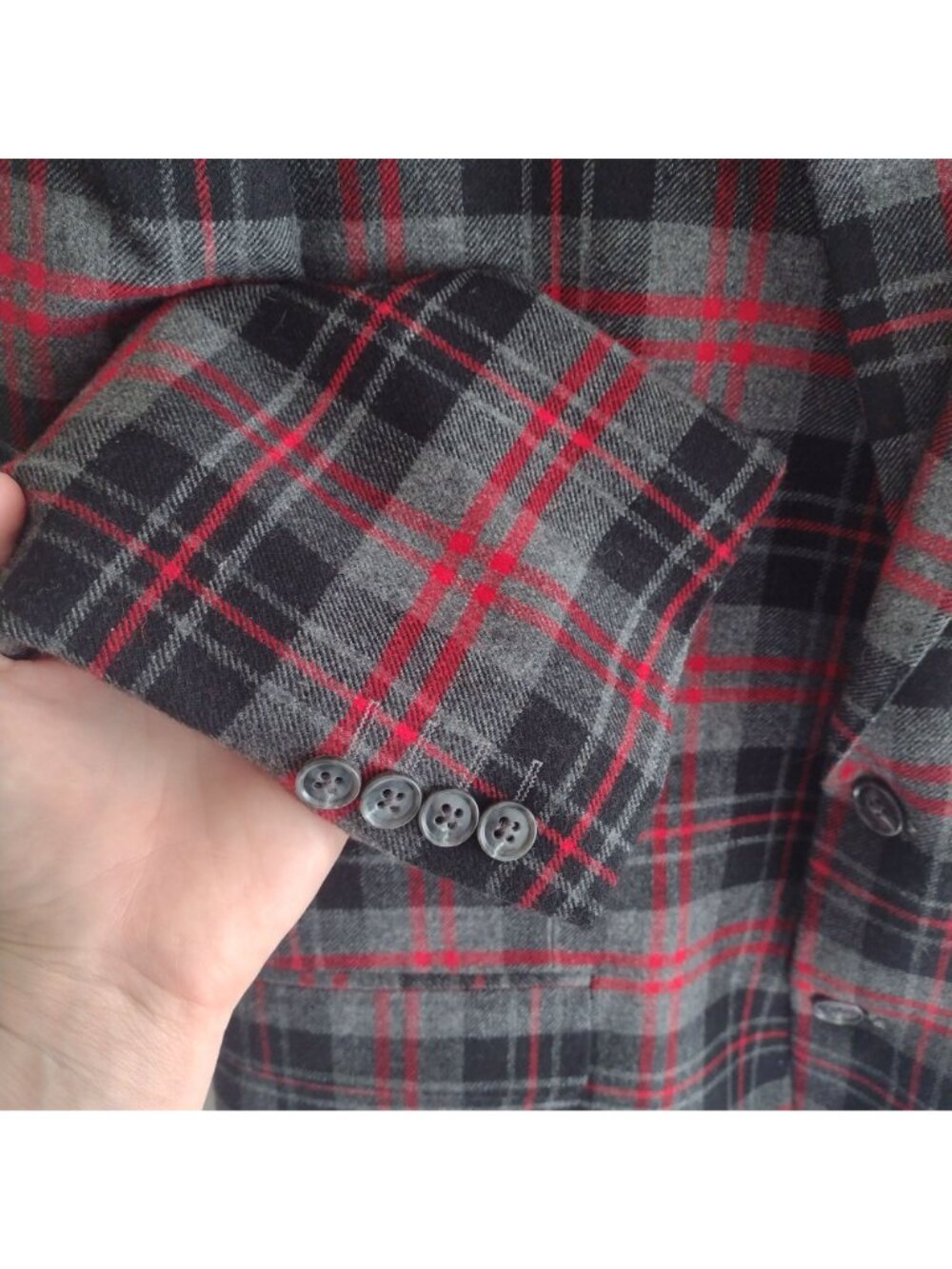 Izod Wool Blend Blazer 42L Gray Red Plaid Preppy Classic Fit Flannel Sportscoat - Picture 5 of 10